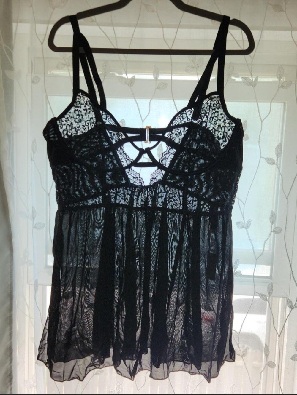 NWT Adore Me Black Lace Lingerie Set - Babydoll Top & G-string